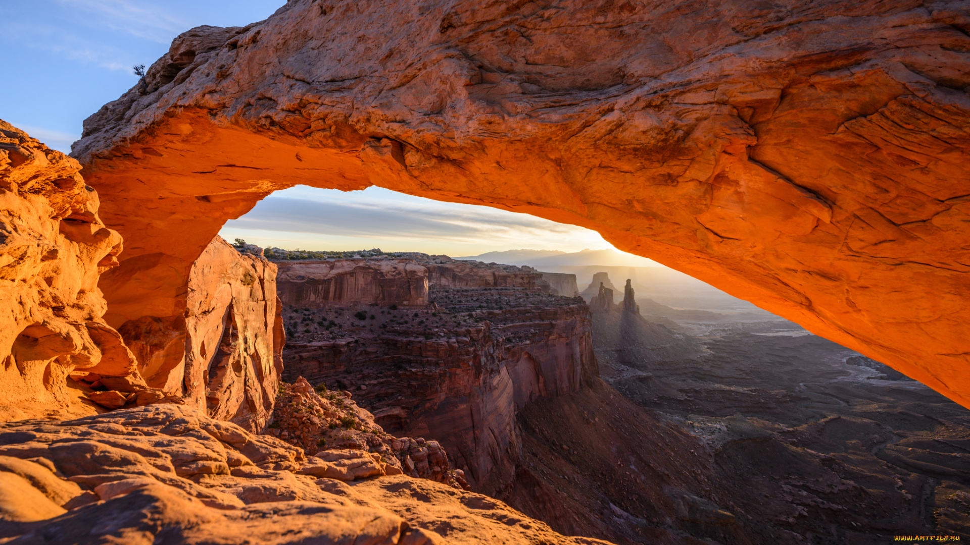 природа, горы, jeff, wallace, mesa, arch, glow, and, shadows, каньон