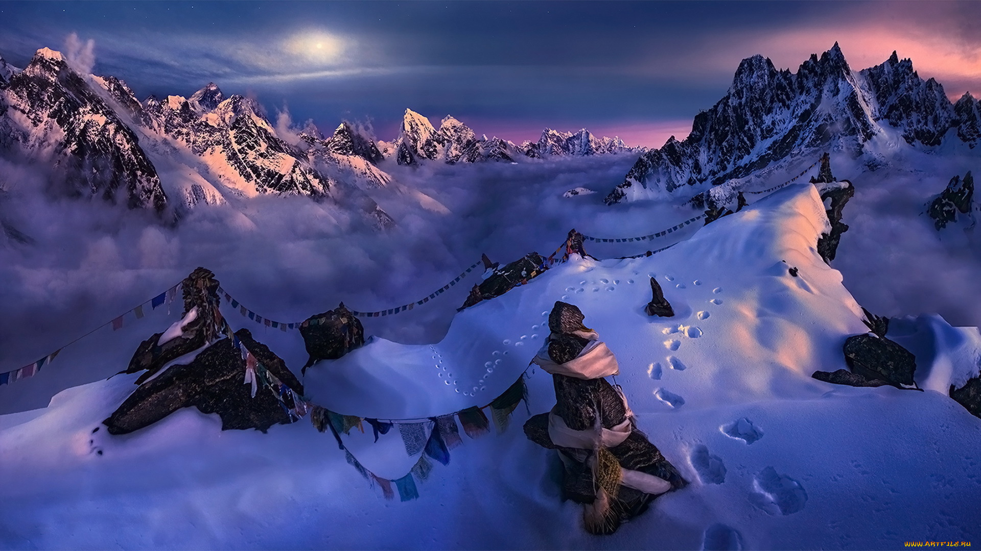 природа, горы, снег, утро