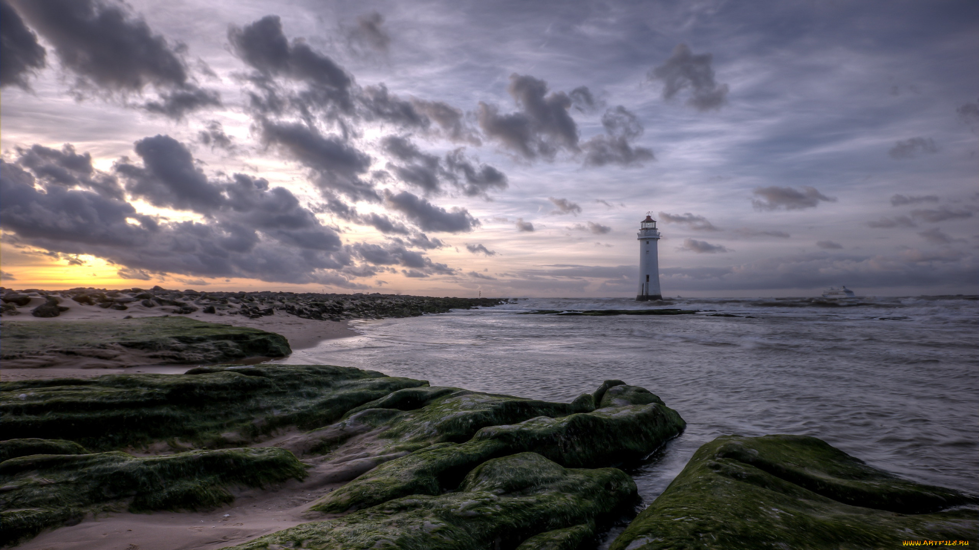 природа, маяки, небо, закат, облака, море