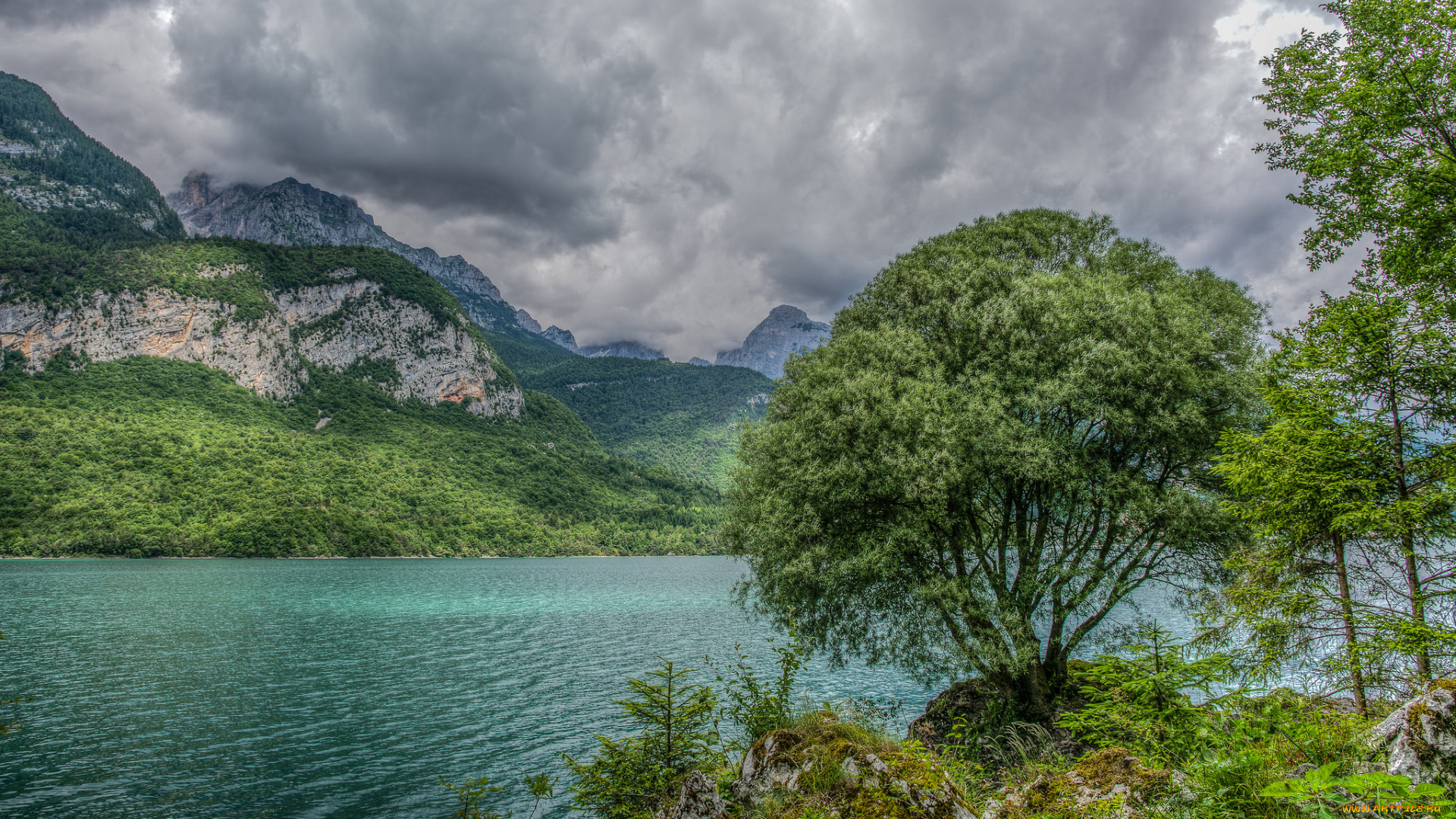 природа, реки, озера, горы, лес, река, тучи