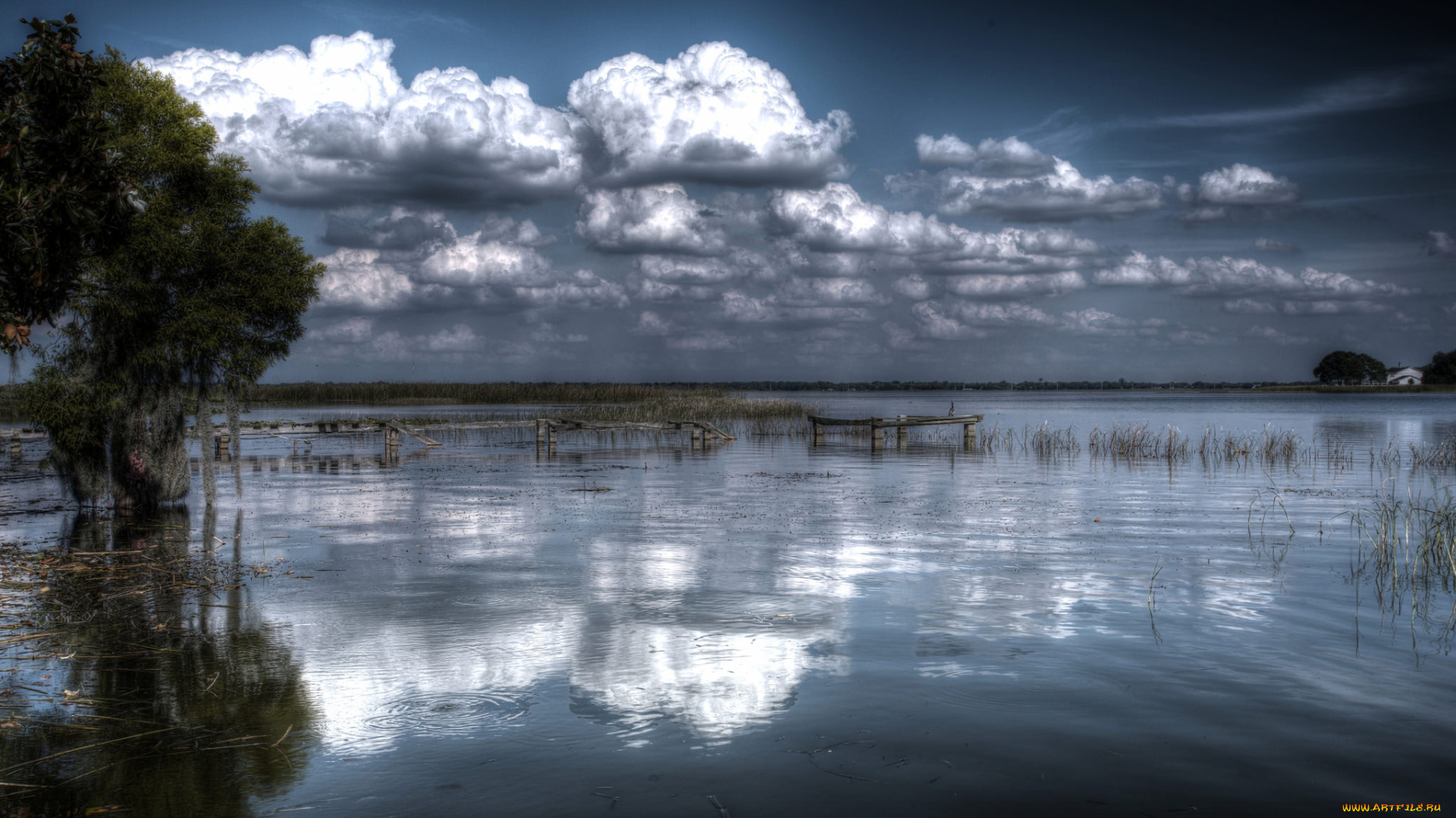 природа, реки, озера, небо, облака, озеро, отражения