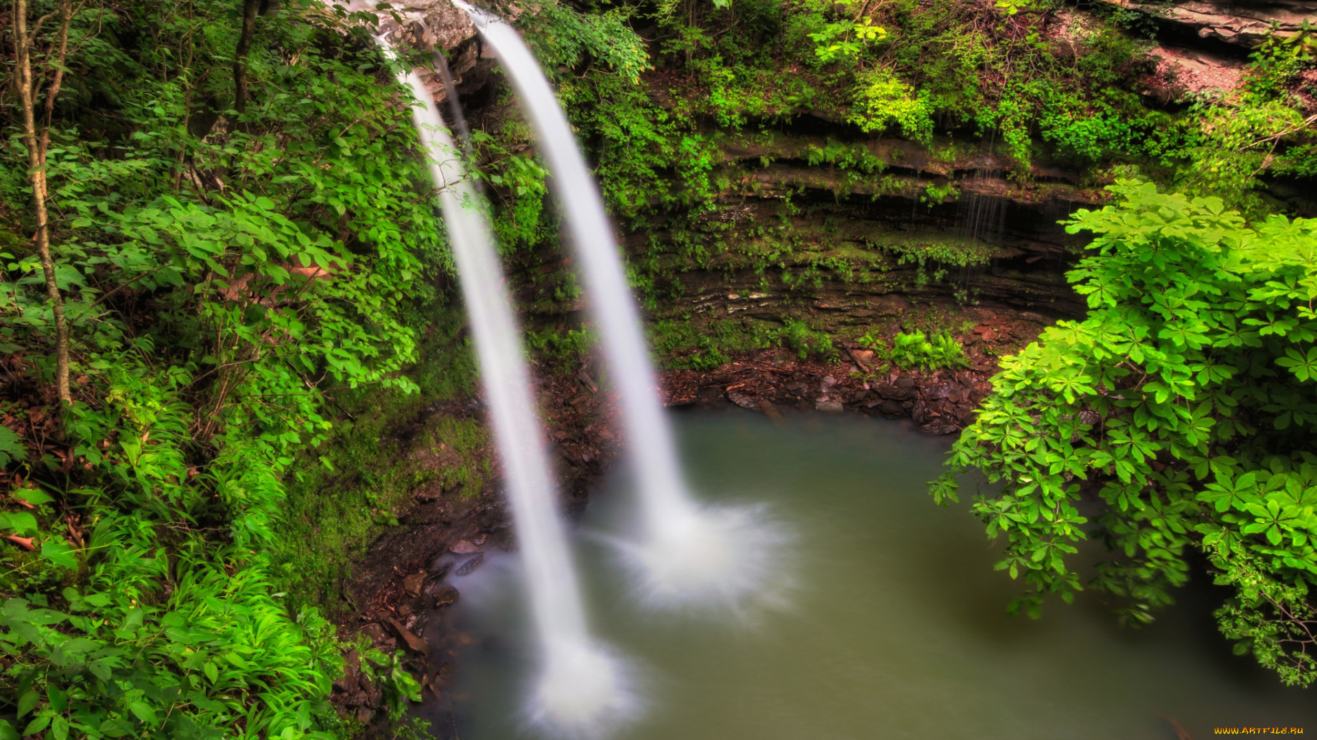 природа, водопады, водопад, река, лес