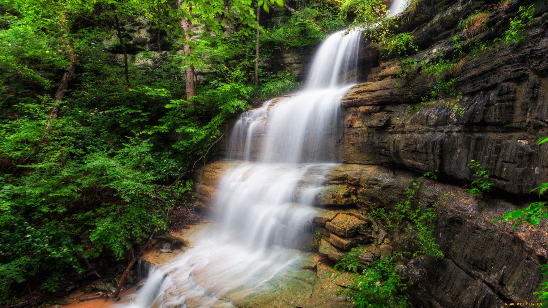 природа, водопады, водопад, река, лес