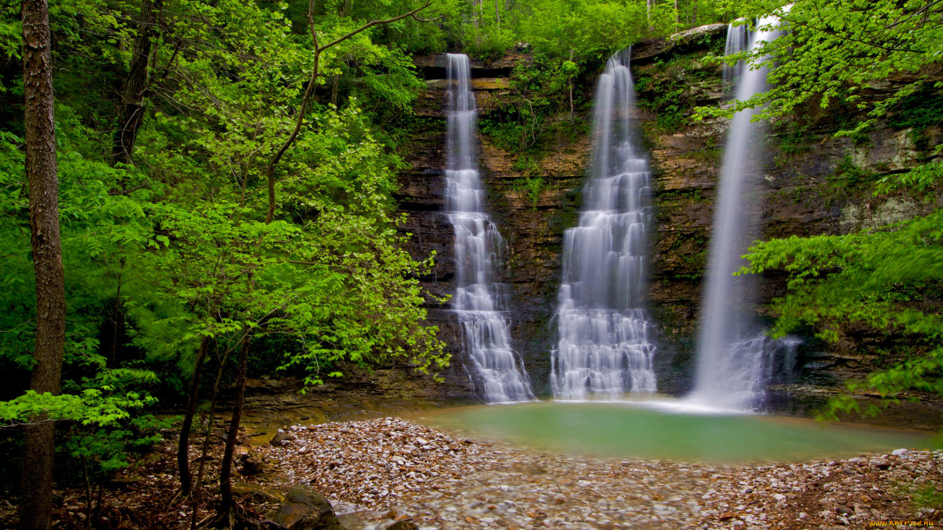 природа, водопады, водопад, река, лес