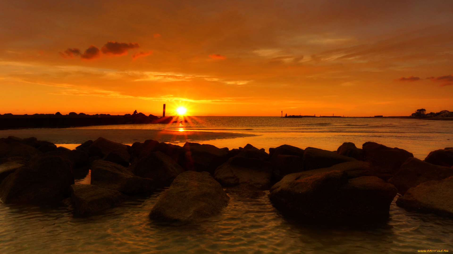 природа, восходы, закаты, берег, море, закат, облака, небо