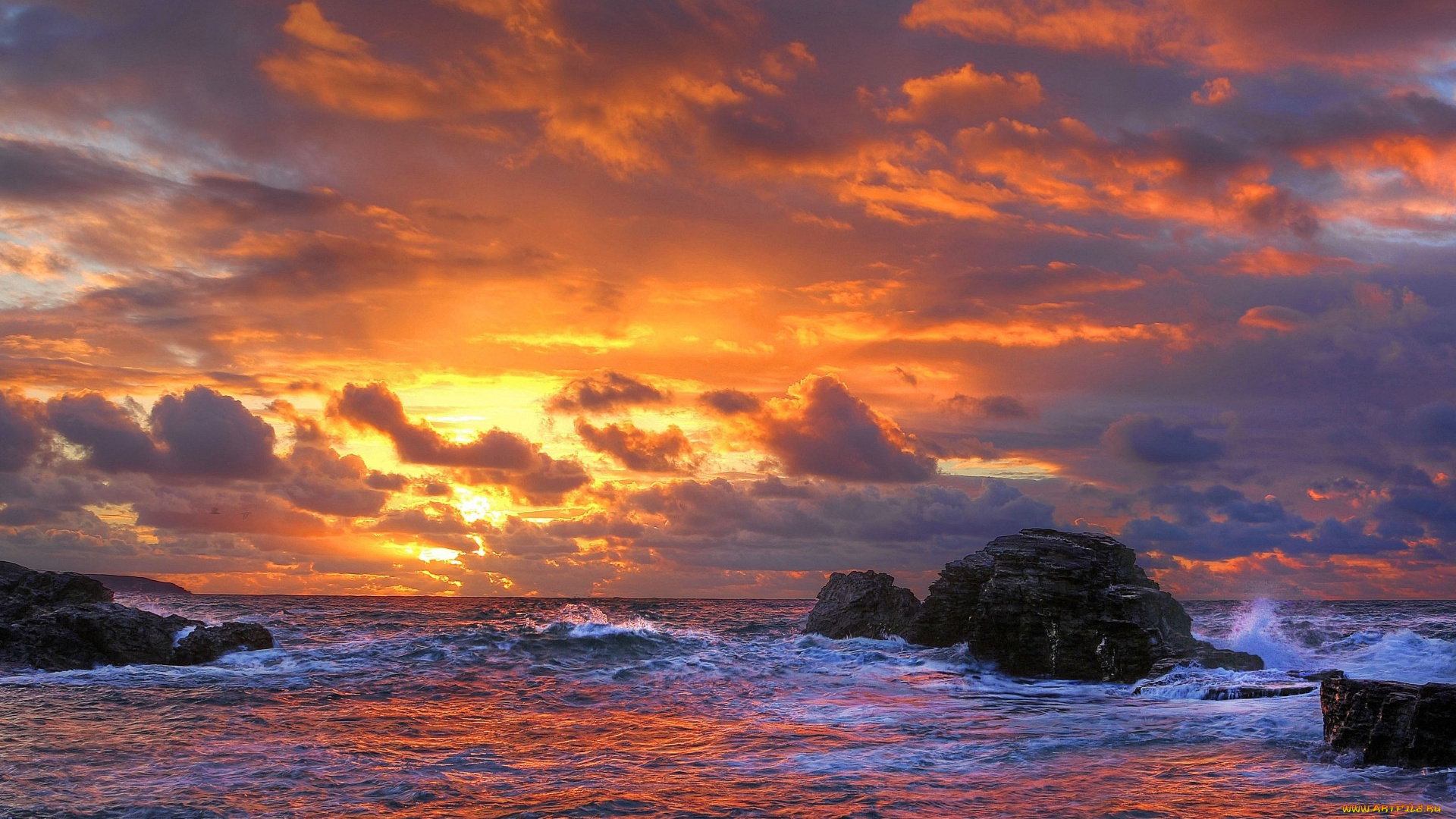 природа, восходы, закаты, море, прибой, закат, камни