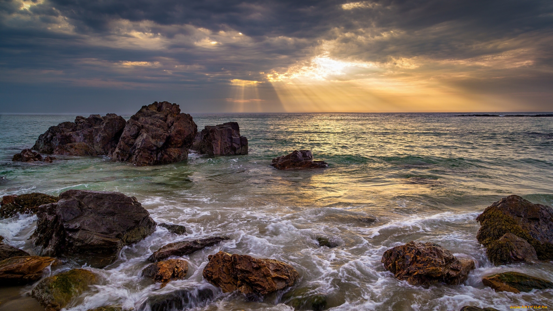 природа, восходы, закаты, море, скалы, солнечные, лучи