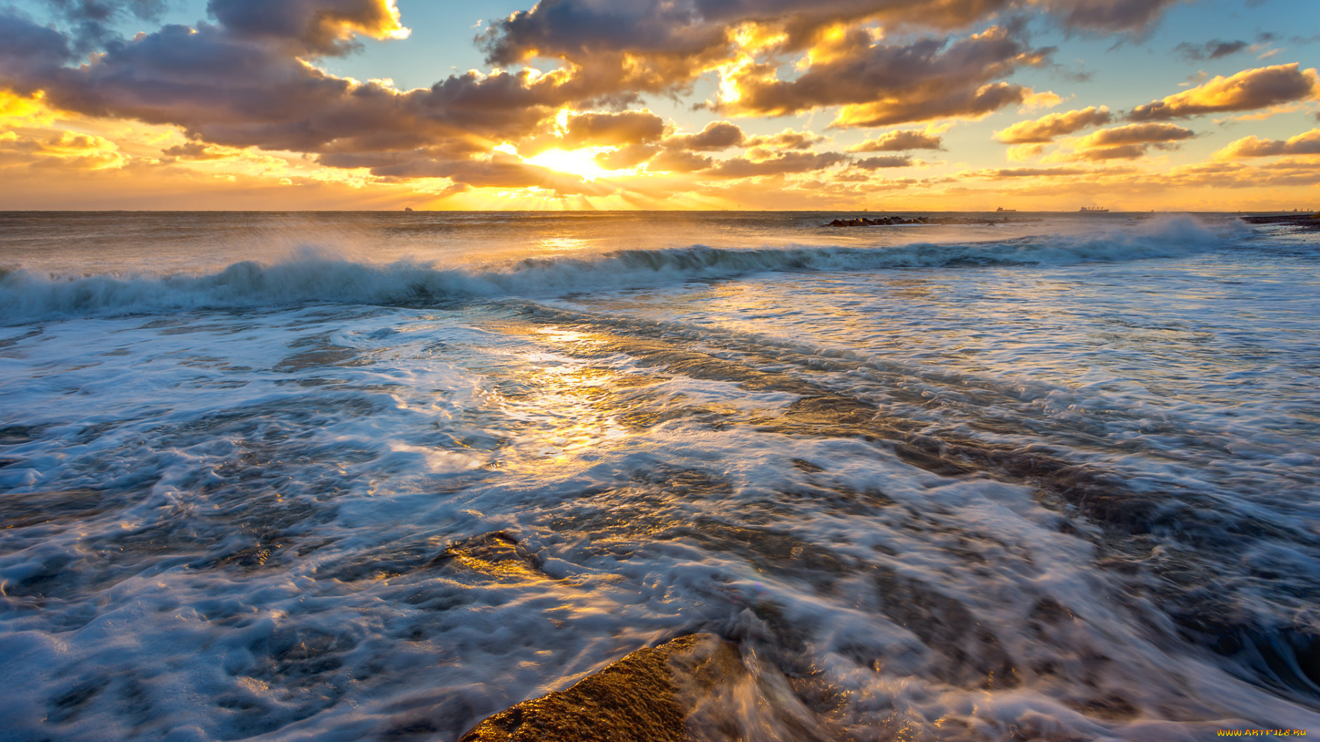 природа, восходы, закаты, океан, горизонт, тучи, рассвет