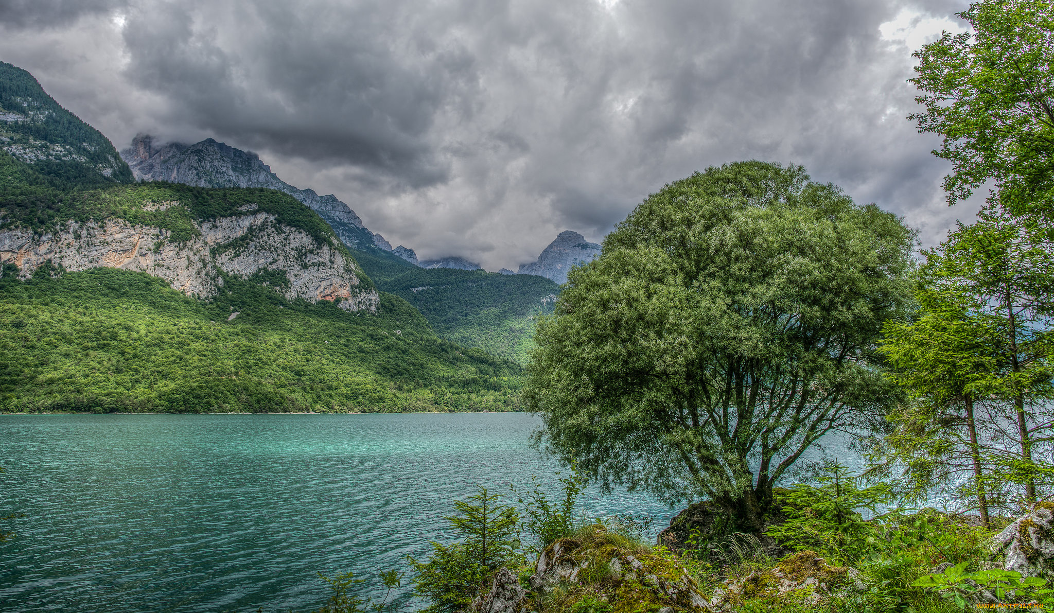 природа, реки, озера, горы, лес, река, тучи