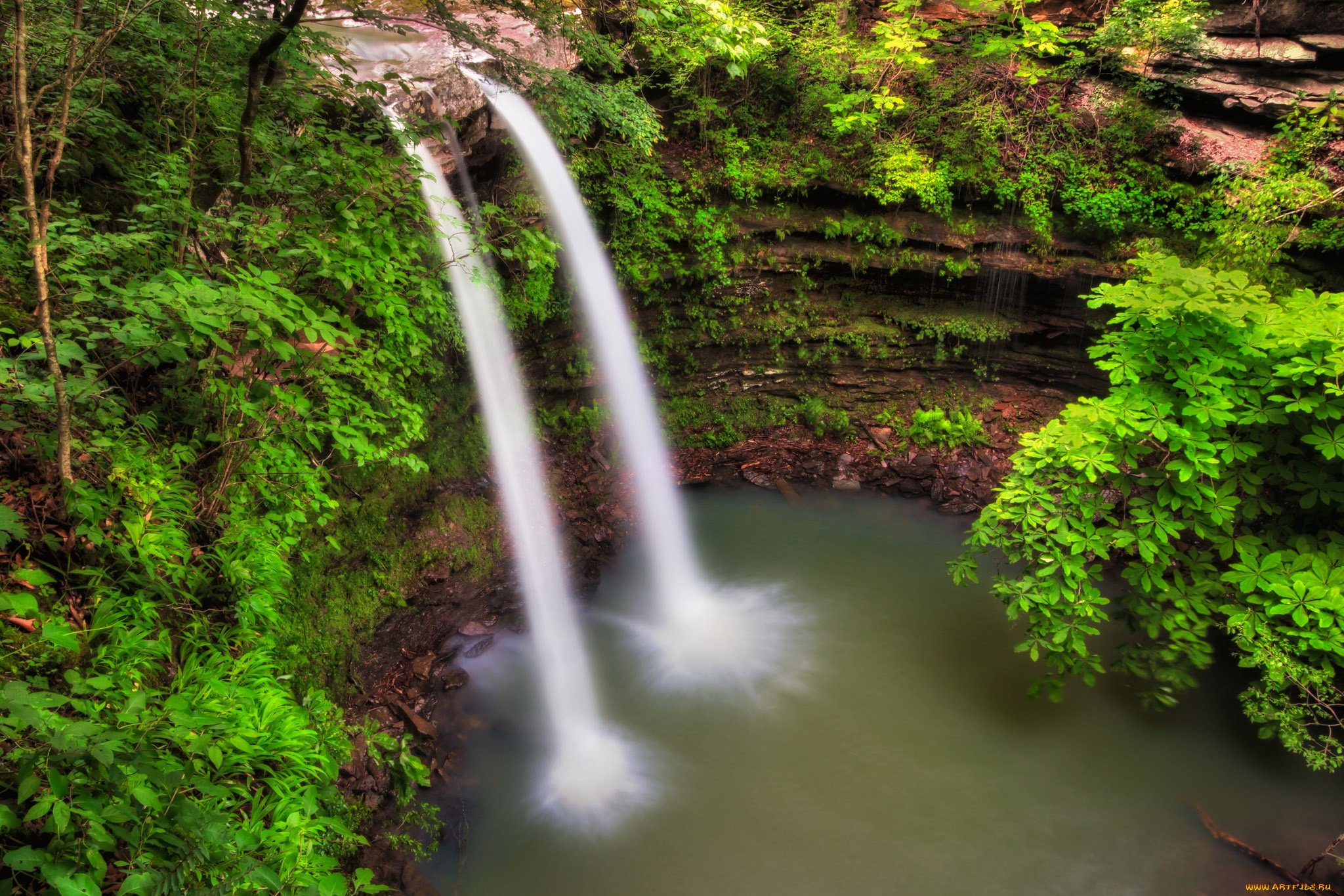 природа, водопады, водопад, река, лес
