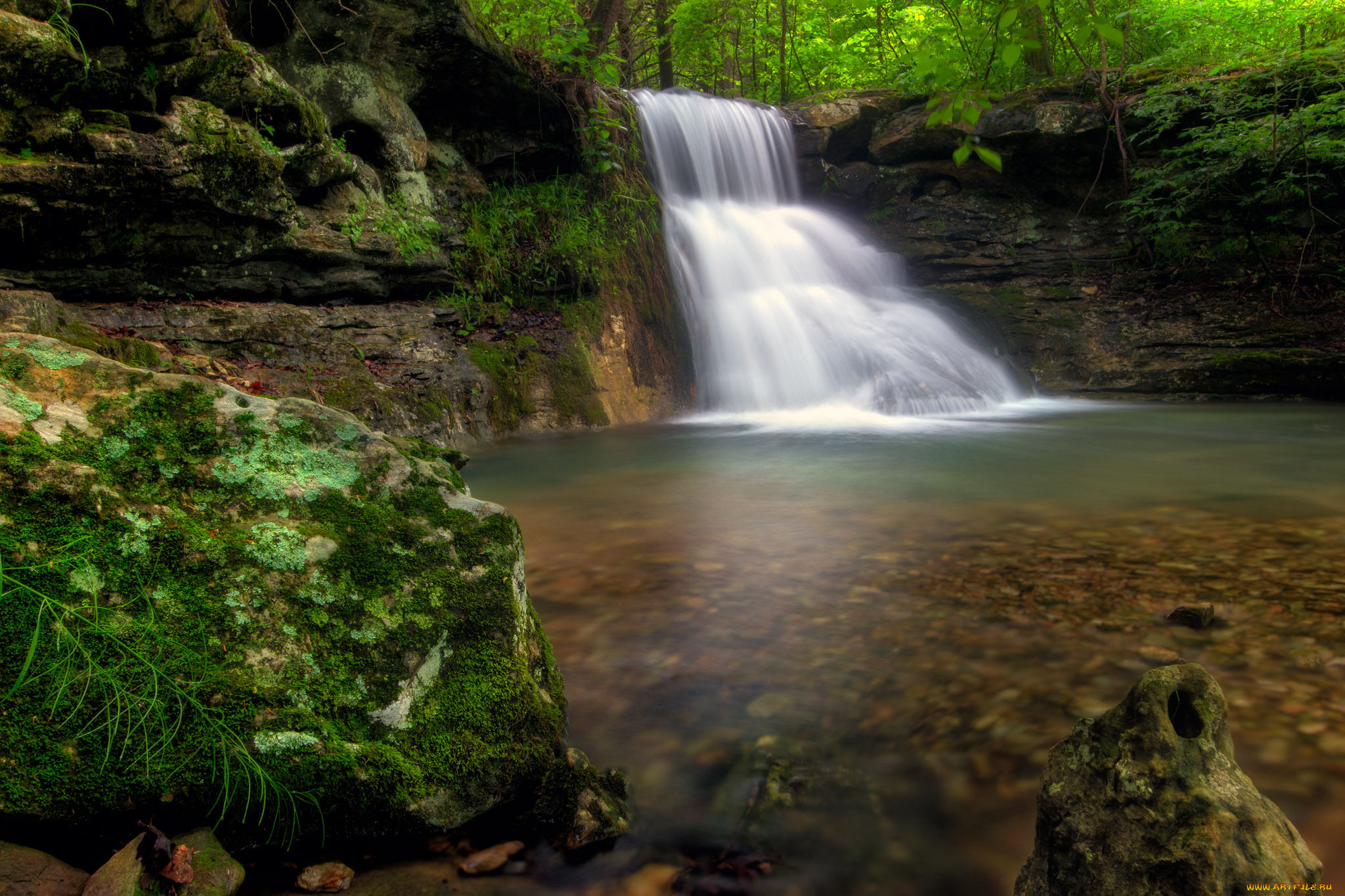 природа, водопады, водопад, река, лес