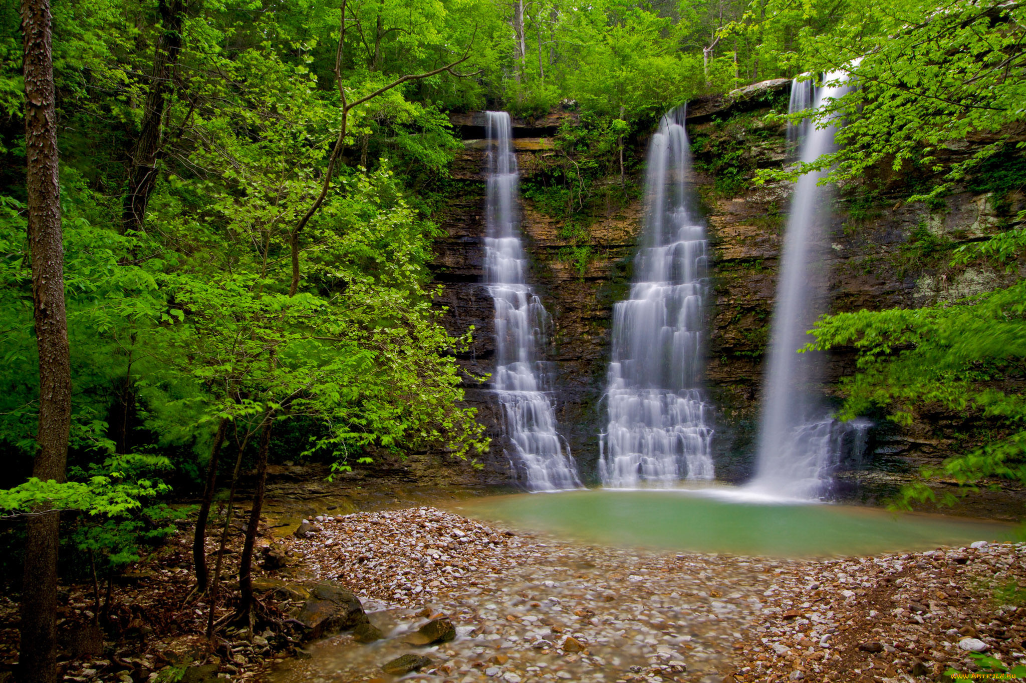 природа, водопады, водопад, река, лес