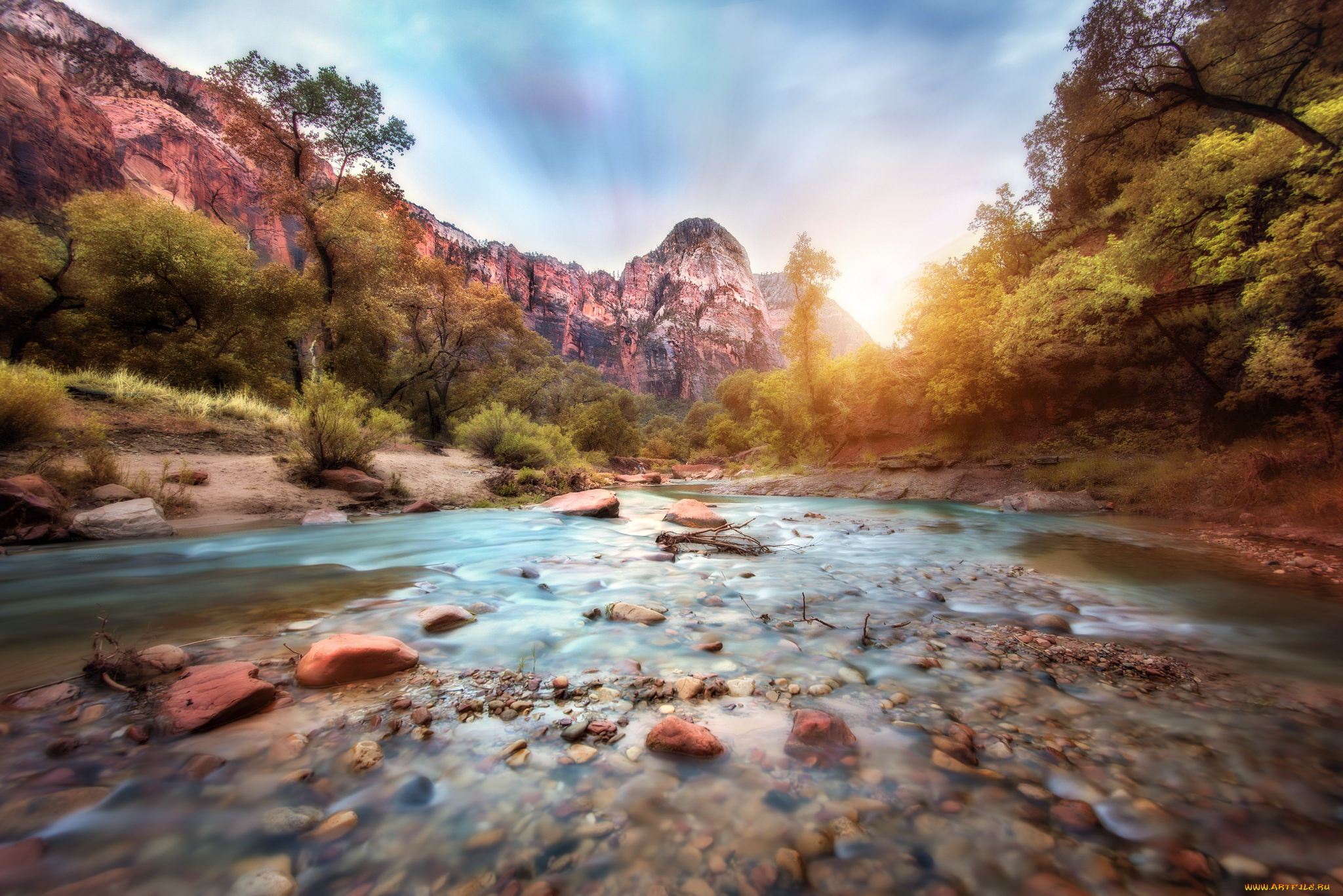 природа, восходы, закаты, рассвет, горы, река, лес