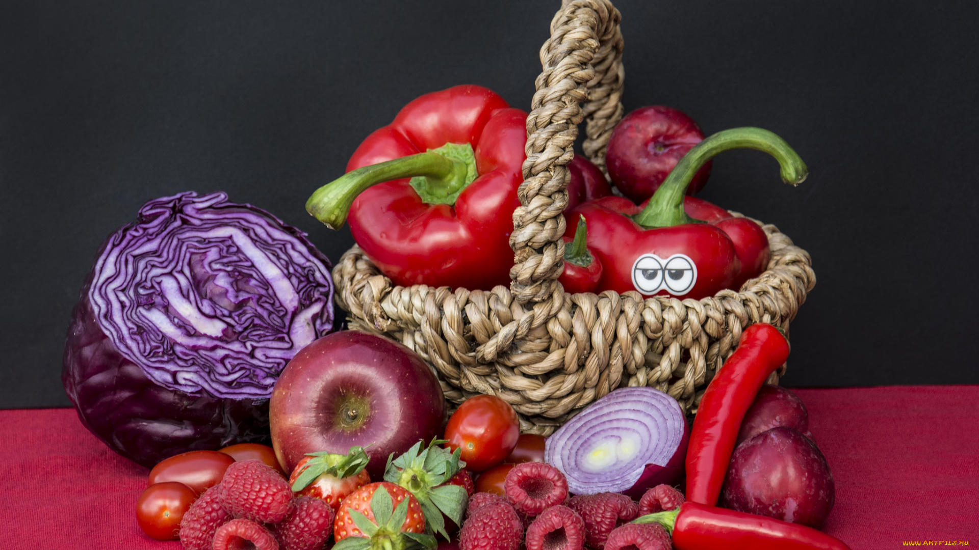 еда, фрукты, и, овощи, вместе, плоды