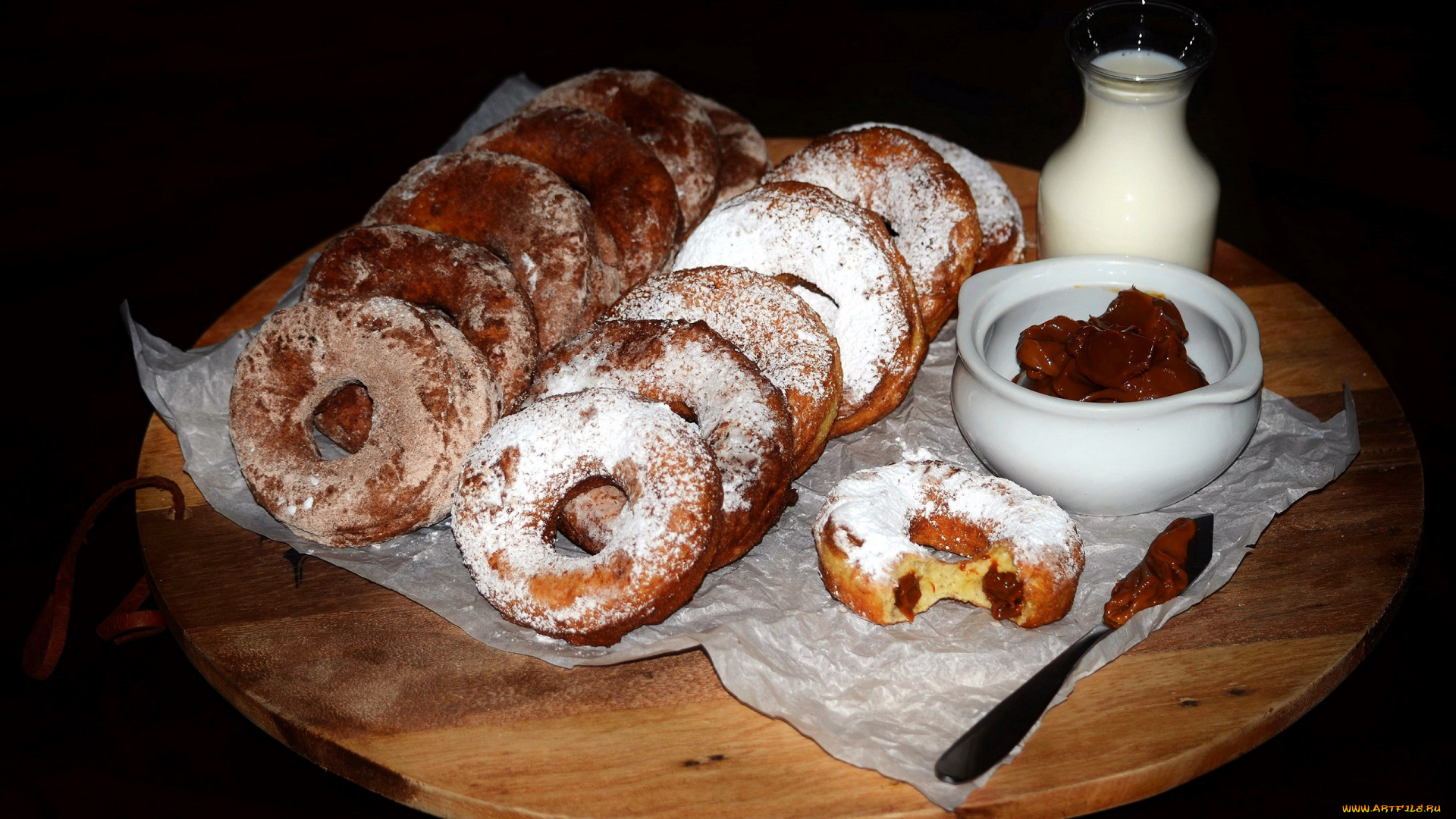 еда, хлеб, , выпечка, молоко, пончики