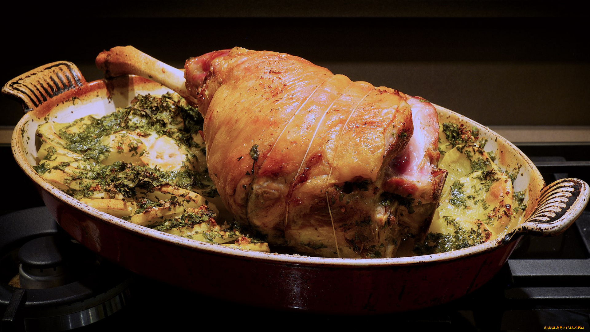 еда, мясные, блюда, гарнир, рулька