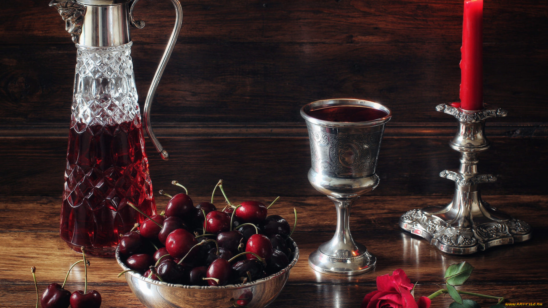 еда, натюрморт, свеча, вино, ягоды