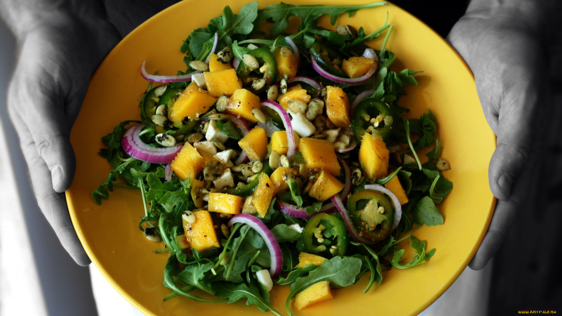 еда, салаты, , закуски, авокадо, лук, руккола