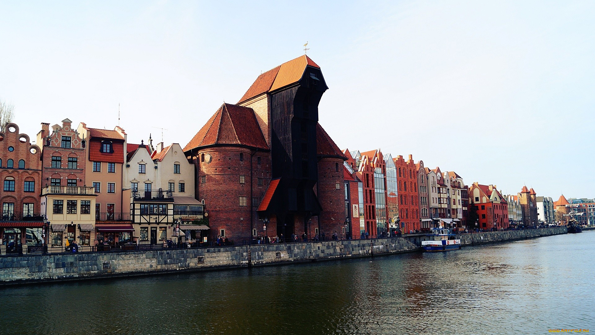 города, гданьск, , польша, башня, набережная