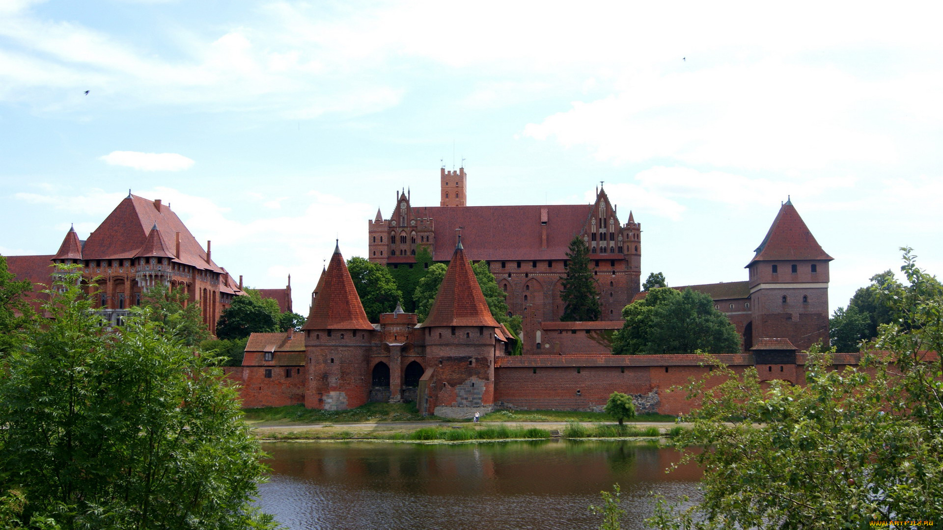 города, замок, мариенбург, , польша, река, замок, башни