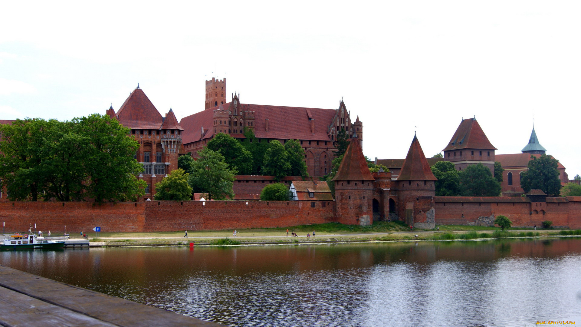 города, замок, мариенбург, , польша, замок, башни, река