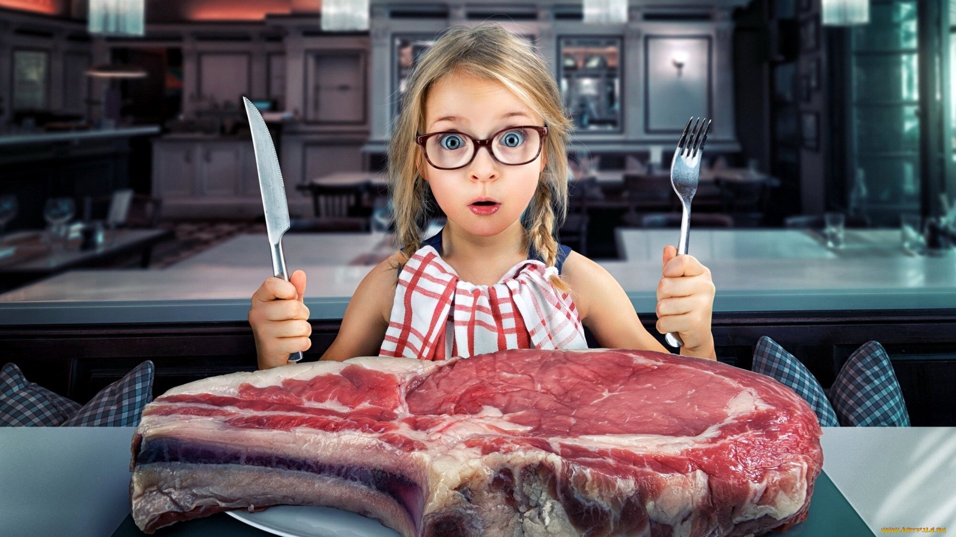 юмор, и, приколы, девочка, кусок, мясо, огромный