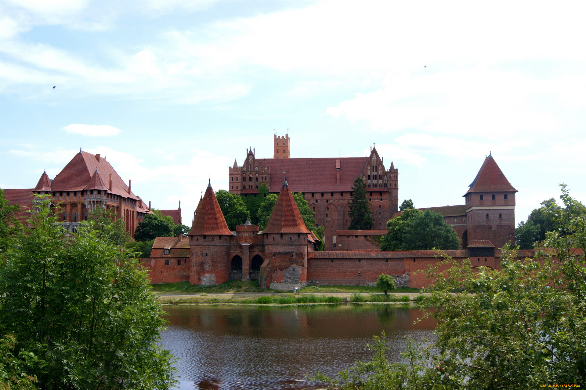 города, замок, мариенбург, , польша, река, замок, башни