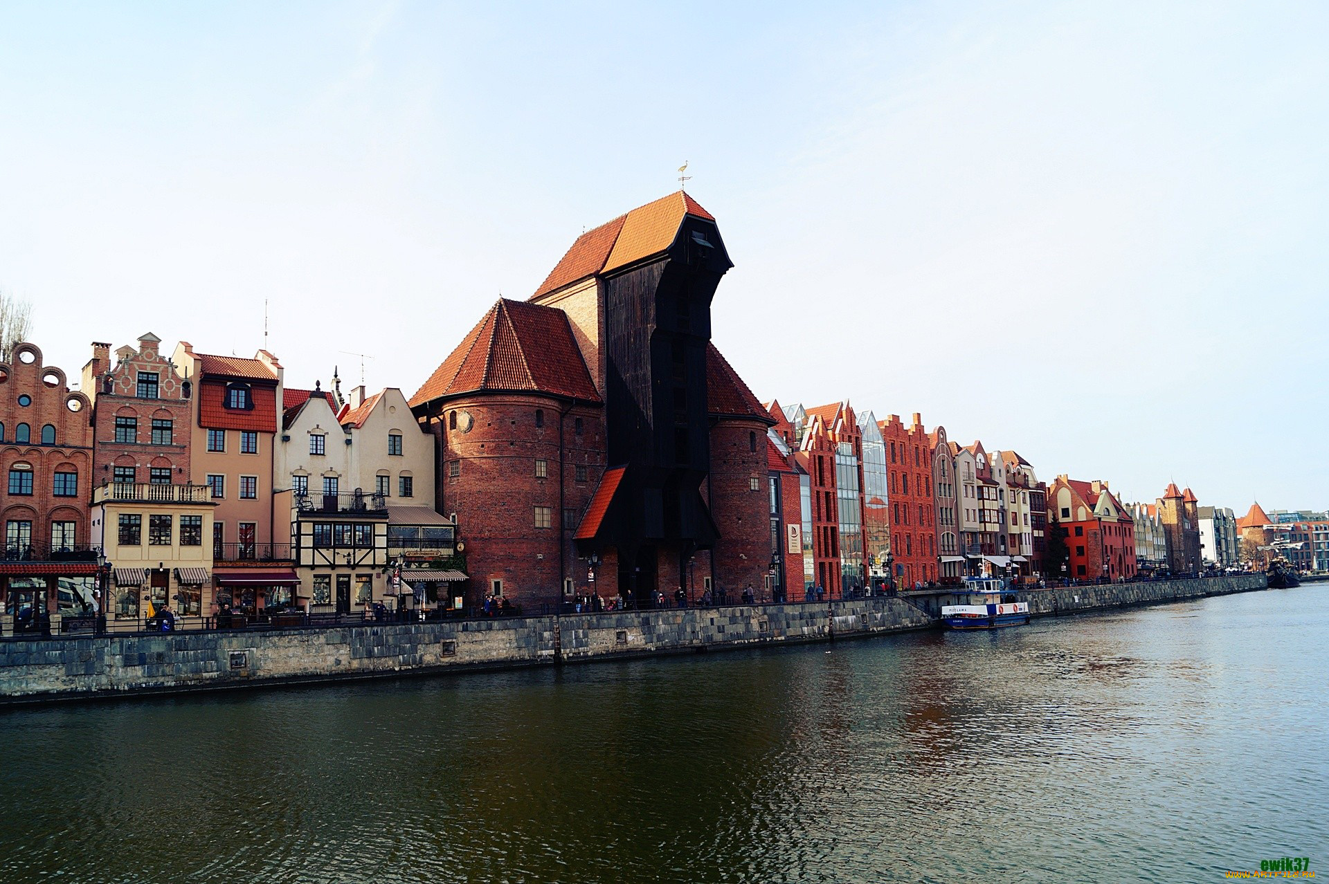города, гданьск, , польша, башня, набережная