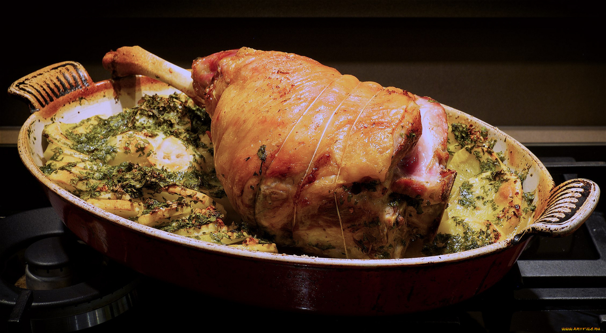 еда, мясные, блюда, гарнир, рулька