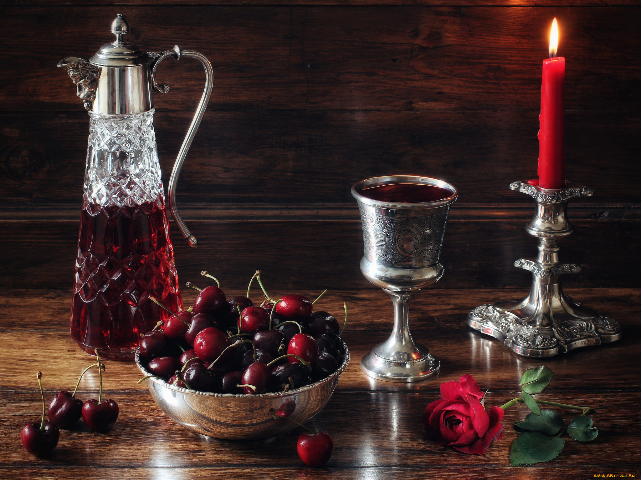 еда, натюрморт, свеча, вино, ягоды