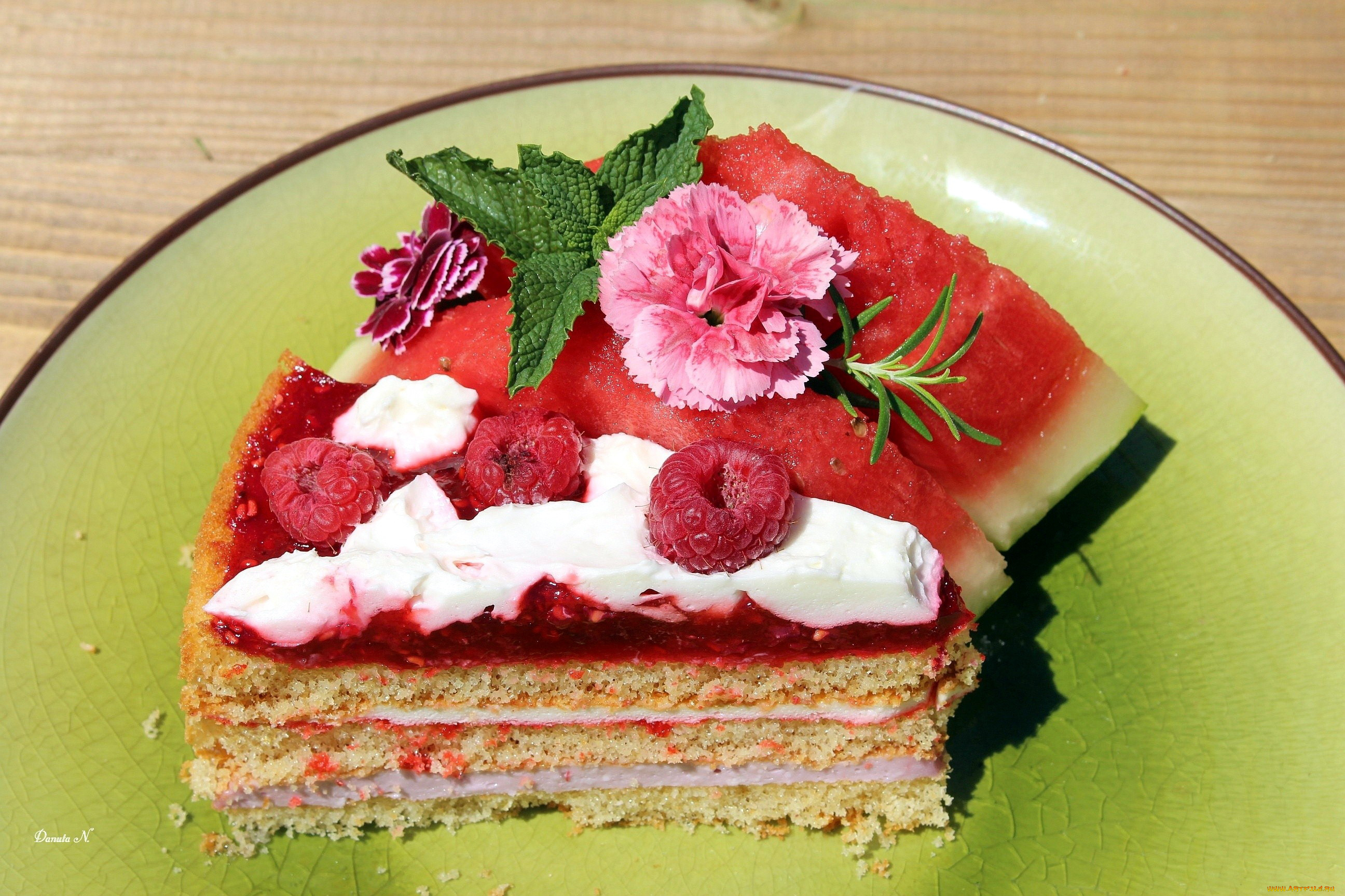 еда, разное, пирожное, малина, арбуз, мята