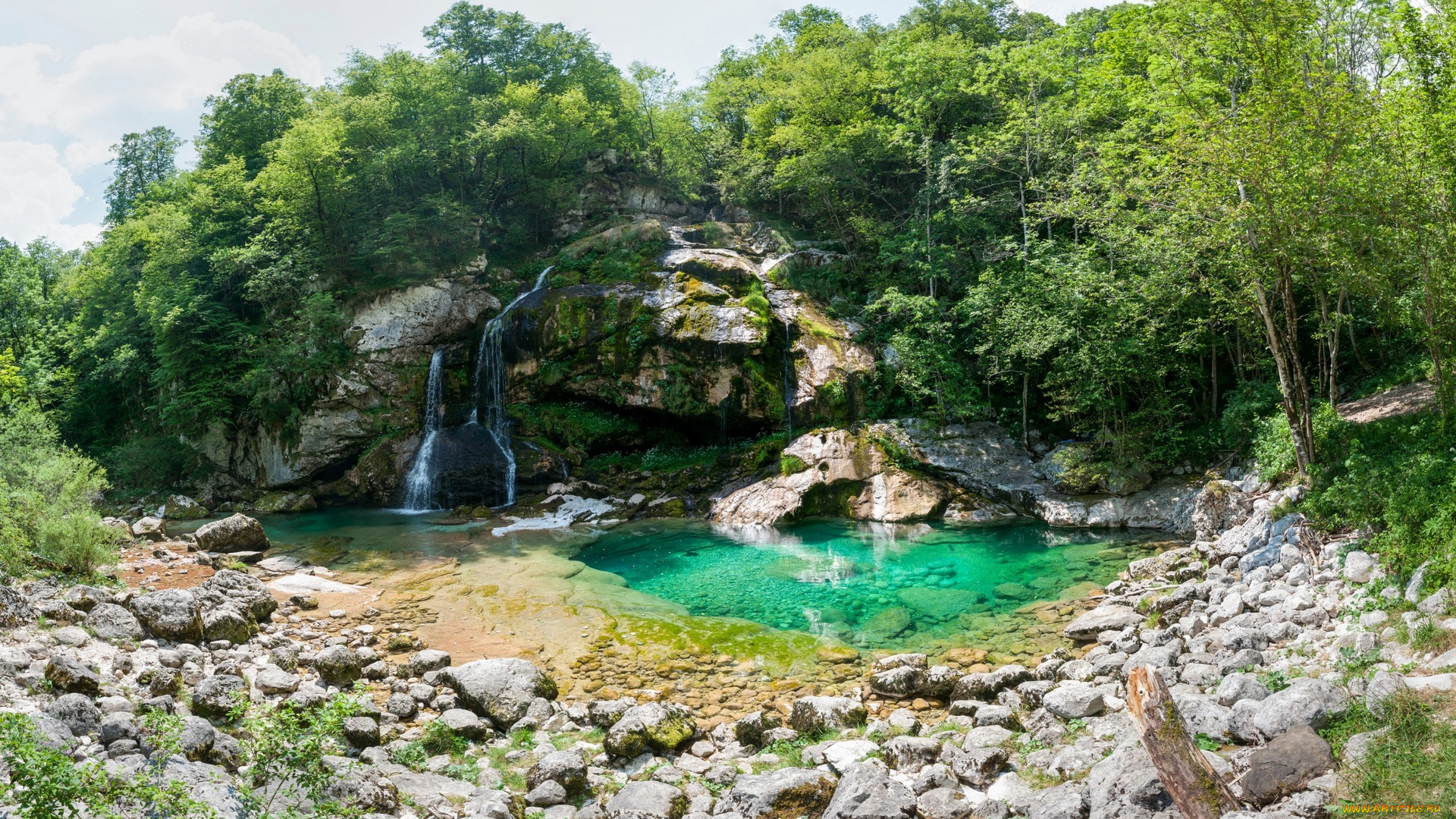 словения, природа, водопады, водоем, камни, деревья