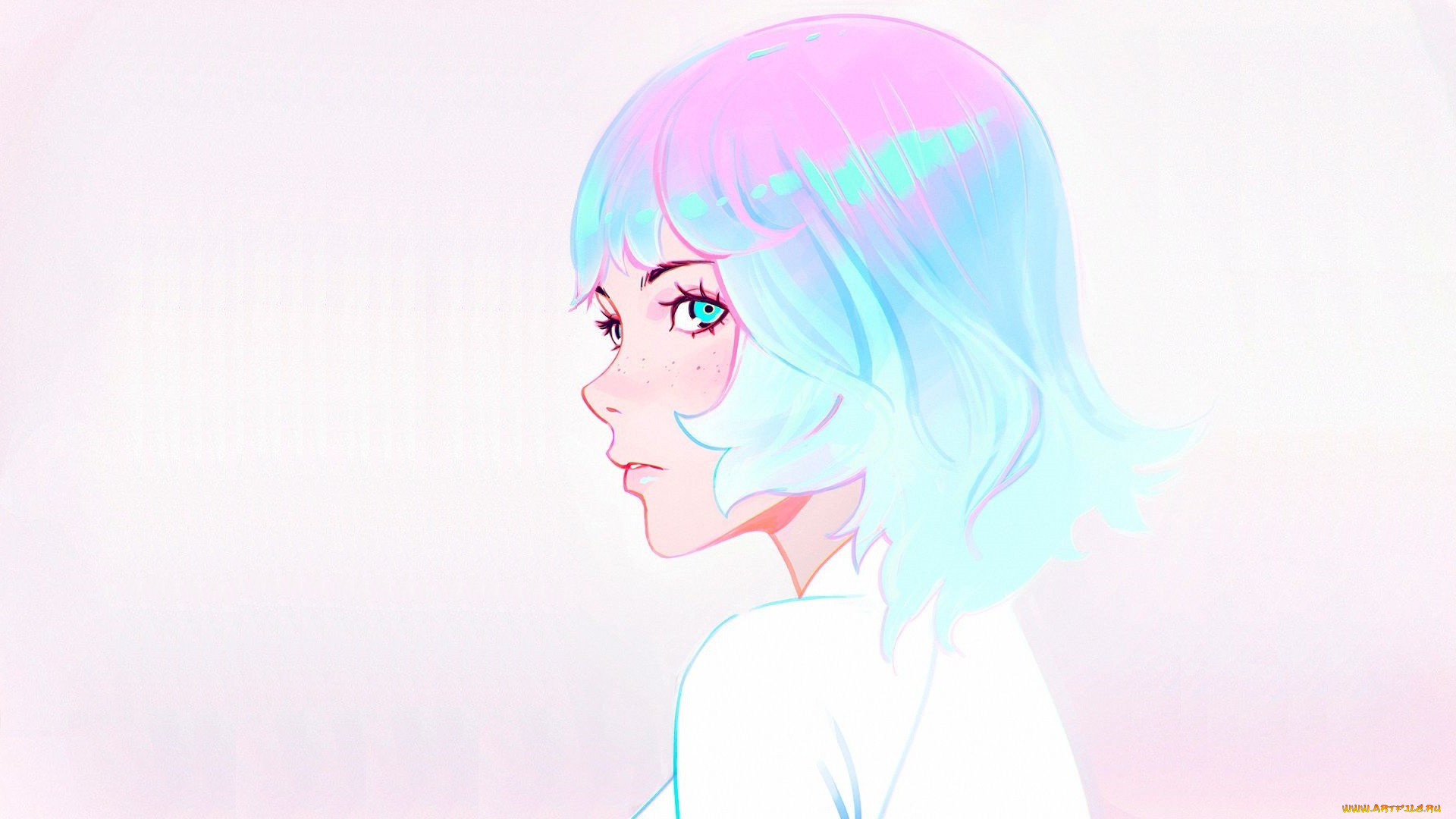 аниме, unknown, , другое, , челка, веснушки, голубые, волосы, стрижка, портрет, девушки, профиль, илья, кувшинов