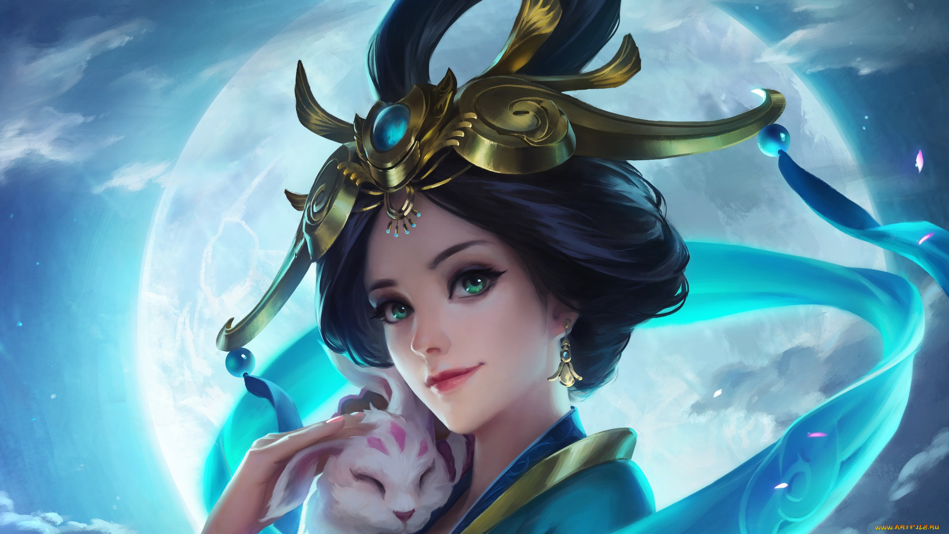 фэнтези, девушки, девушка, арт, улыбка, прическа, кимоно, настроение, зверек, гейша