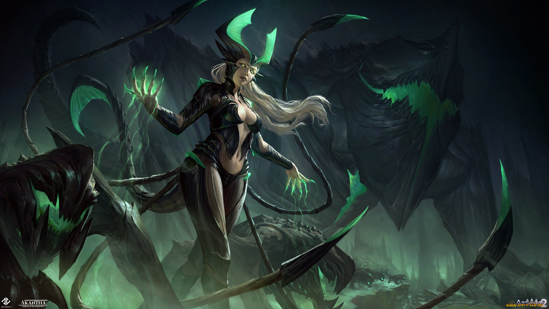 фэнтези, красавицы, и, чудовища, арт, девушка, взгляд, костюм, крылья, магия, броня, черный, фон