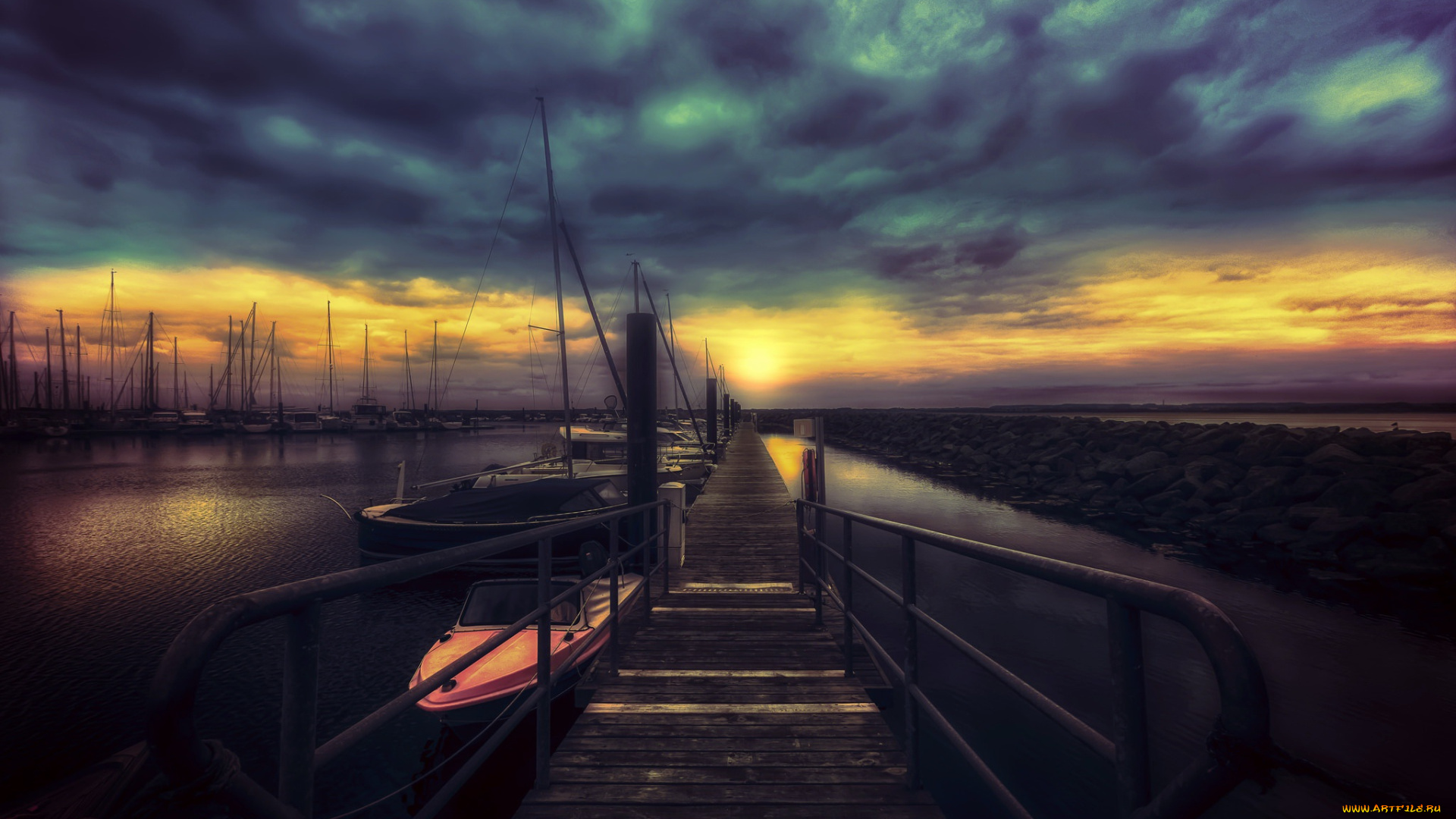 корабли, лодки, , шлюпки, берег, ночь