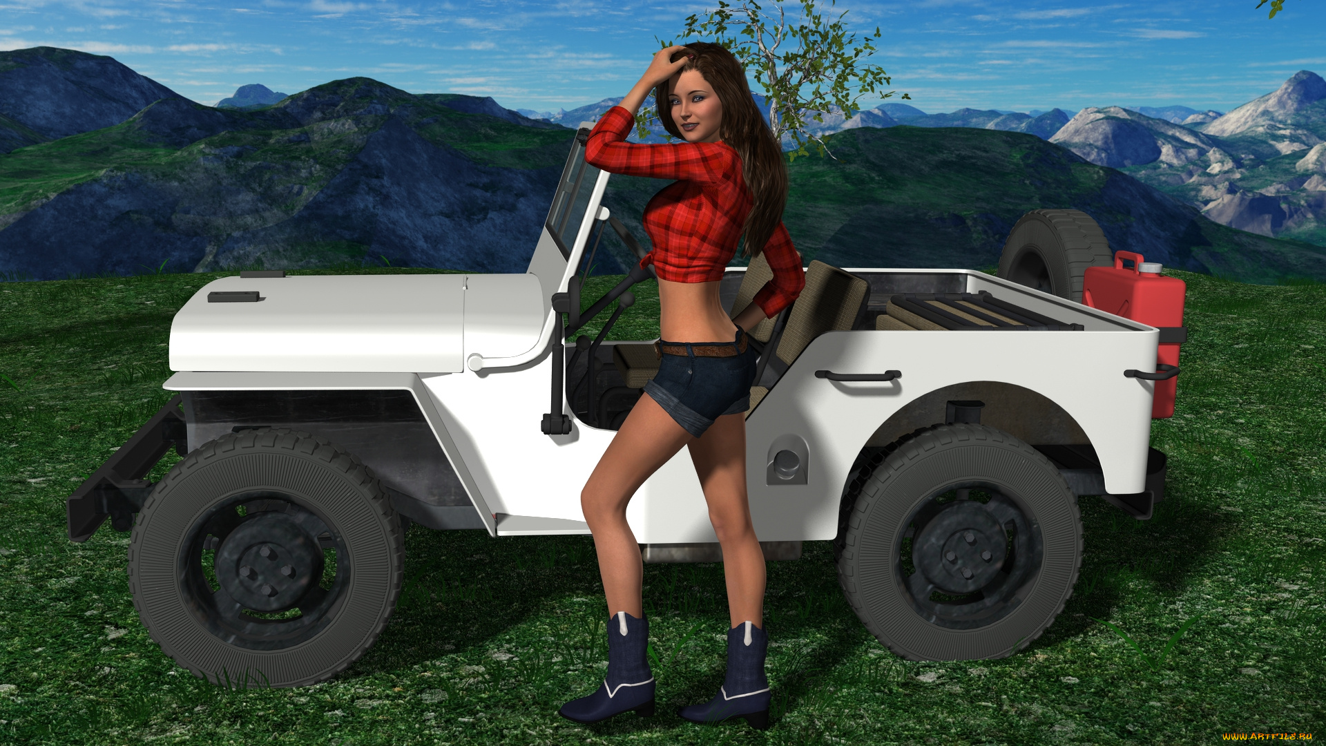 3д, графика, люди-авто, мото, , people-, car, , , moto, фон, взгляд, девушка