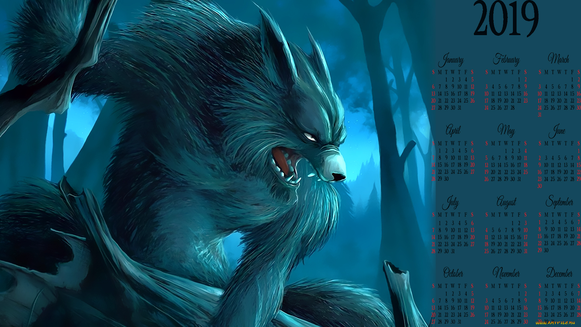 календари, фэнтези, существо, 2019, calendar, агрессия, монстр