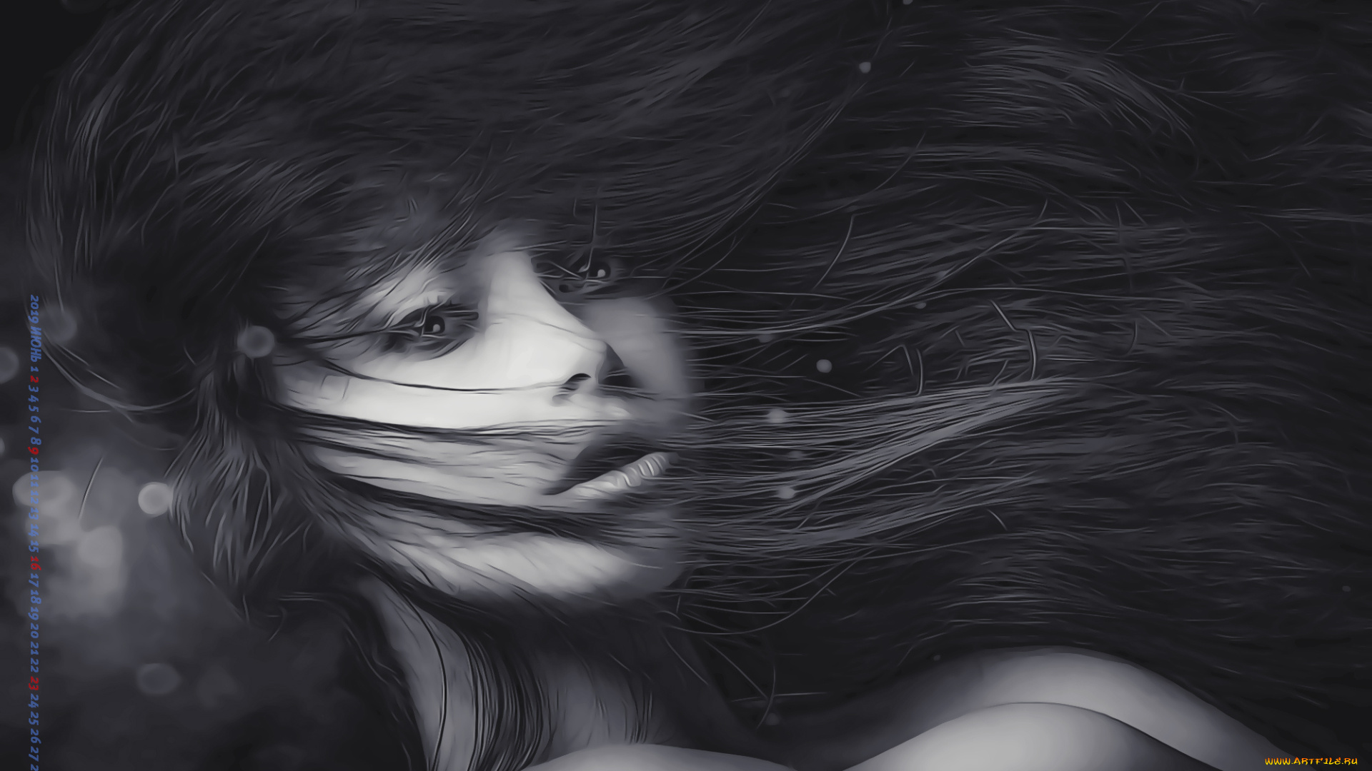 календари, компьютерный, дизайн, calendar, 2019, лицо, женщина, взгляд, девушка