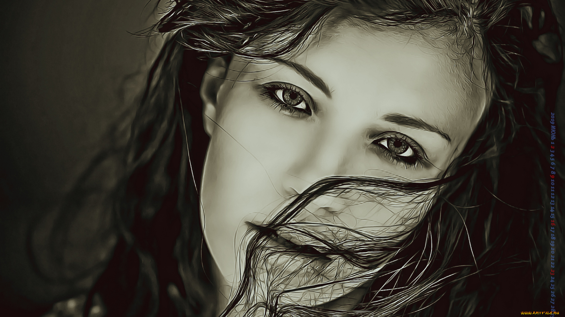 календари, компьютерный, дизайн, женщина, calendar, взгляд, лицо, девушка, 2019