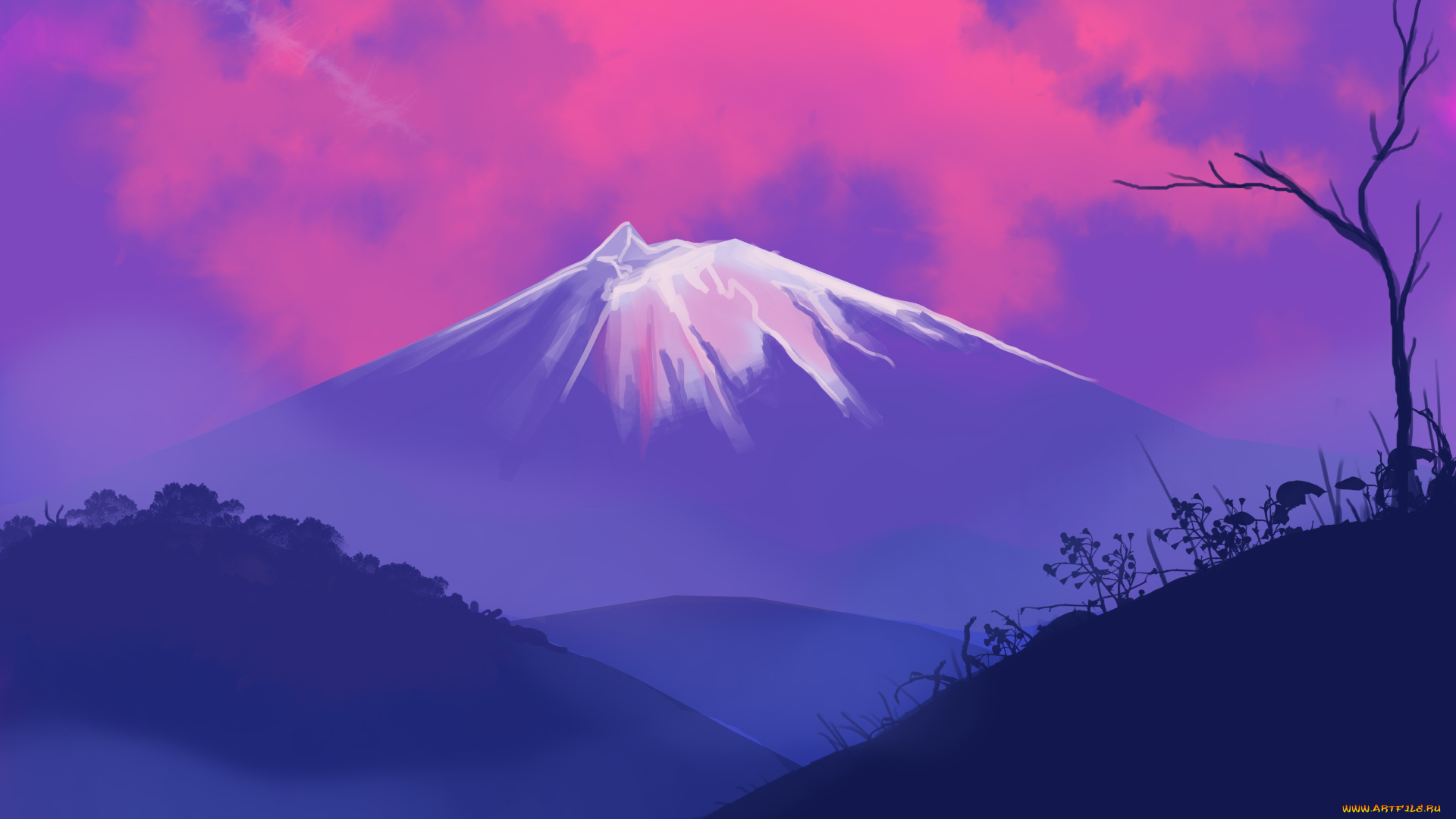 векторная, графика, природа, , nature, облака, гора