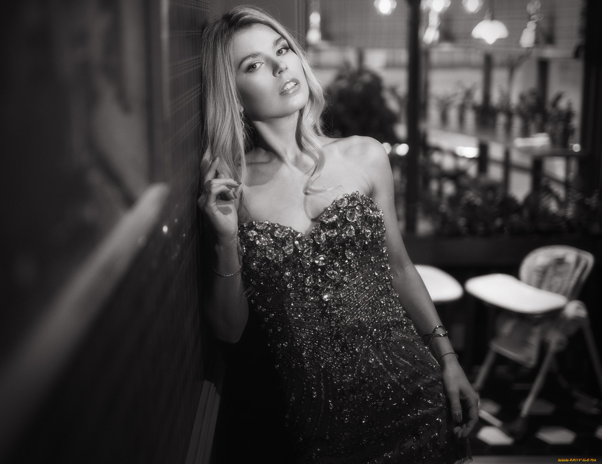 девушки, neesy, rizzo, монохромный, модель, женщины, в, помещении