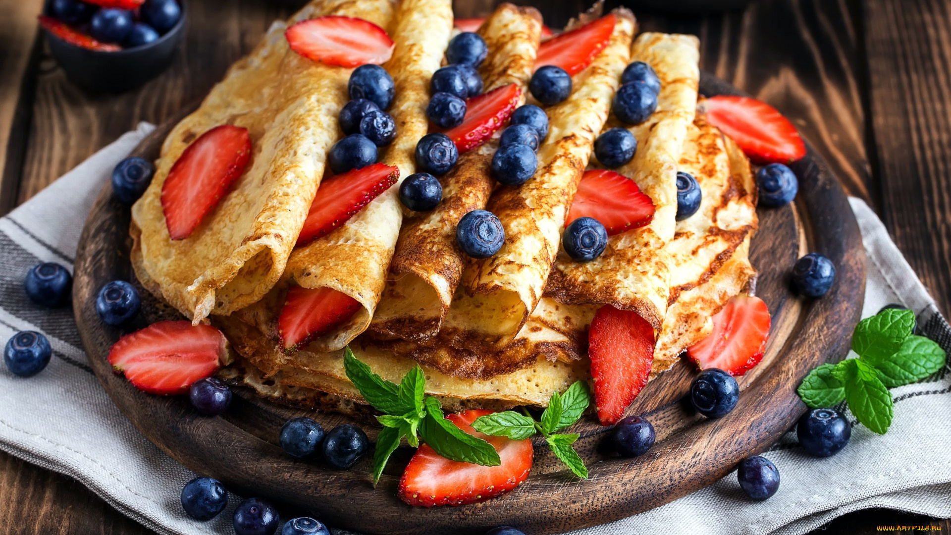 еда, блины, , оладьи, блинчики, ягоды, клубника, черника