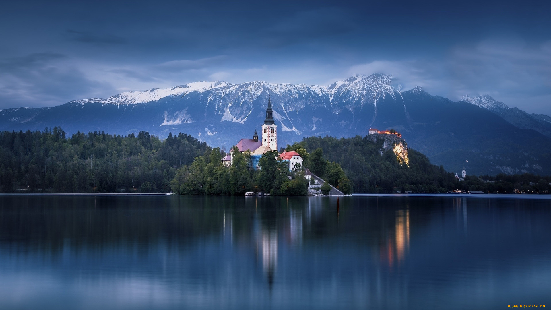 города, блед, , словения, горы, озеро, остров