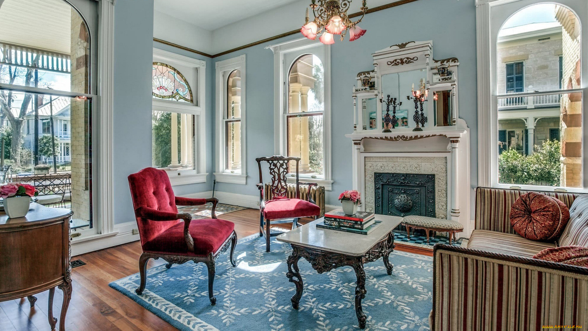 интерьер, гостиная, ковер, диван, стулья