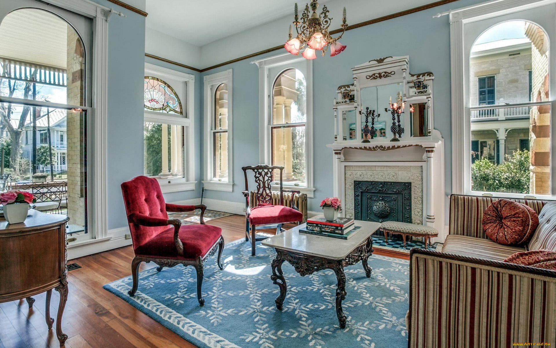 интерьер, гостиная, ковер, диван, стулья