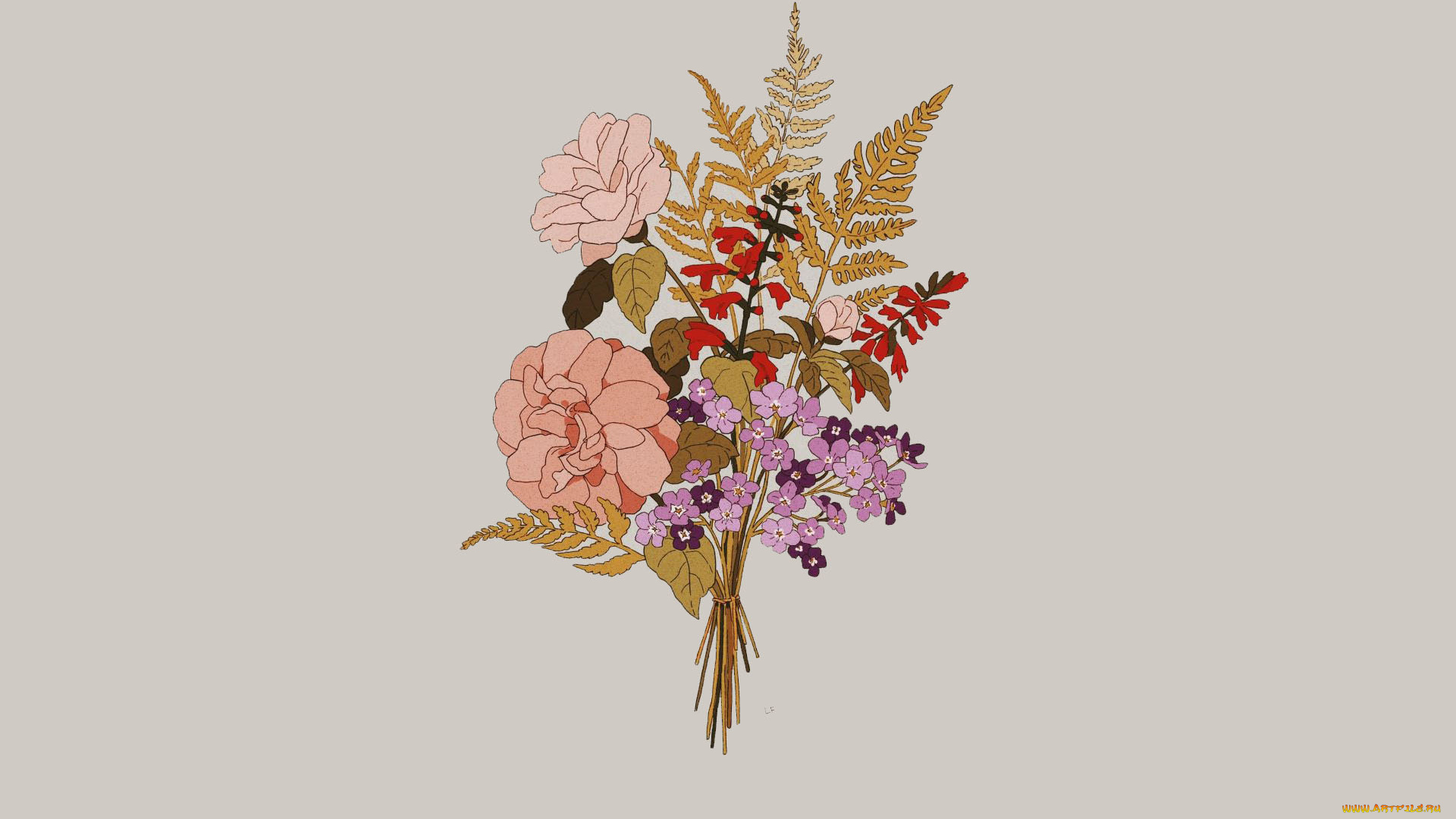 рисованное, цветы, букет