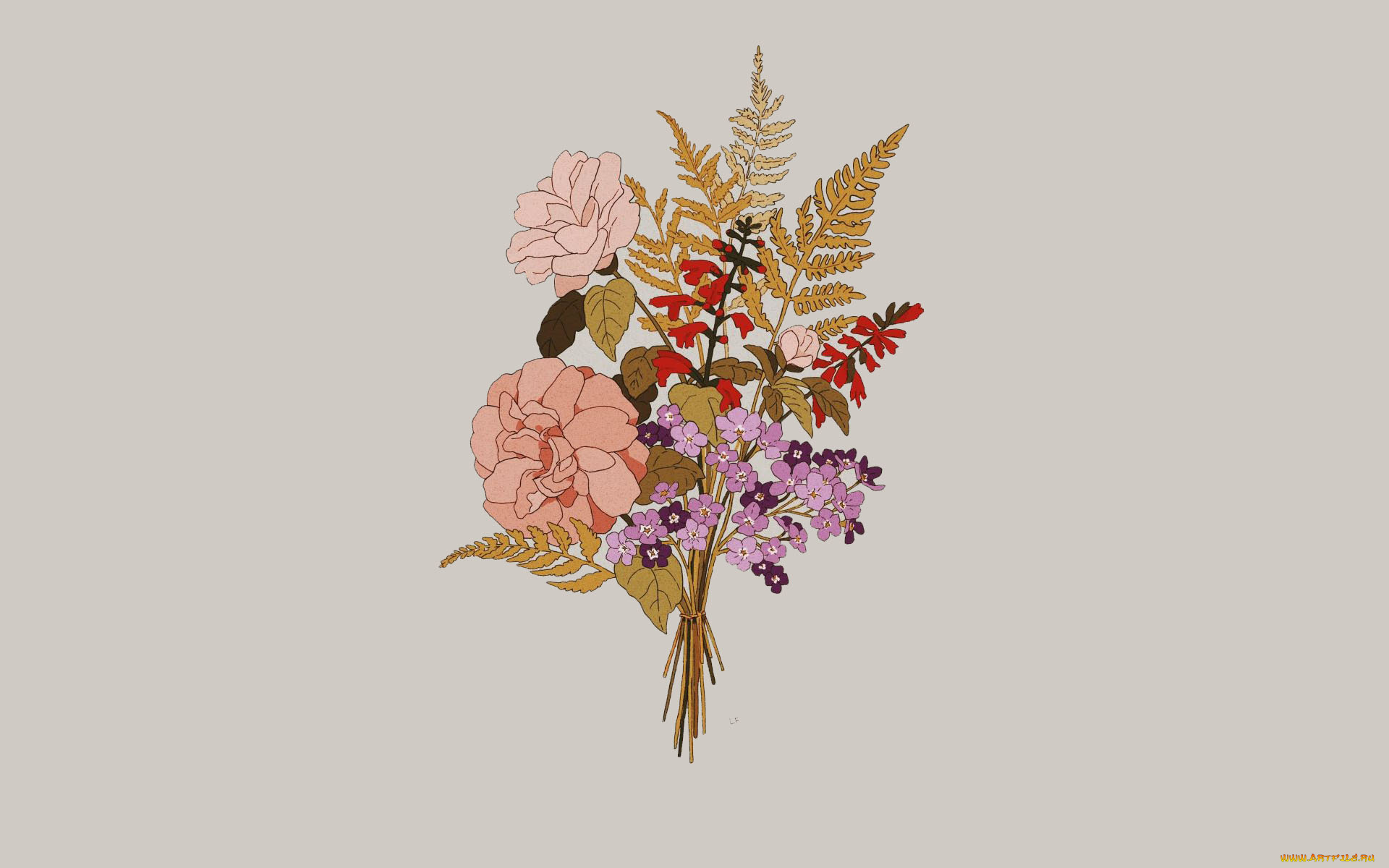 рисованное, цветы, букет