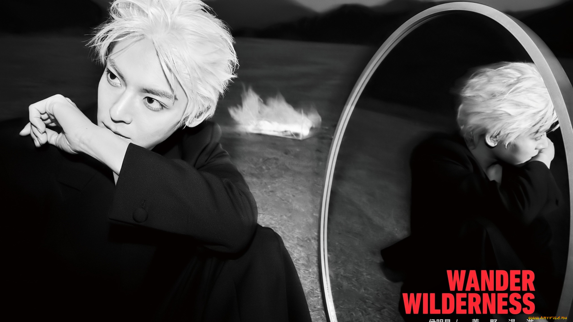 мужчины, hou, ming, hao, блондин, пиджак, зеркало