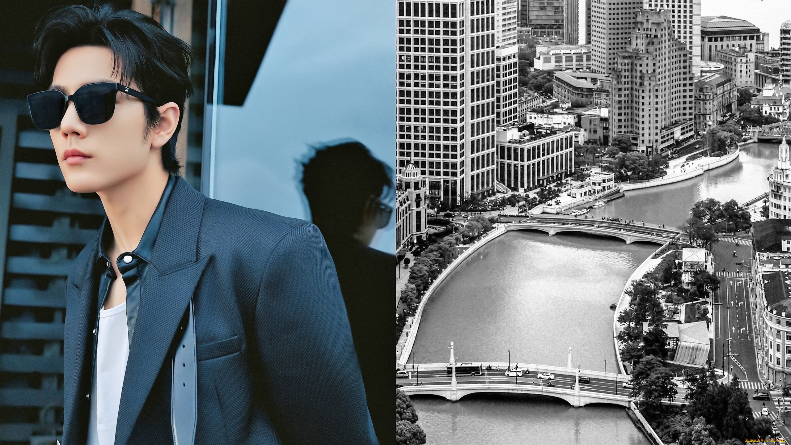 мужчины, xiao, zhan, актер, очки, пиджак, город